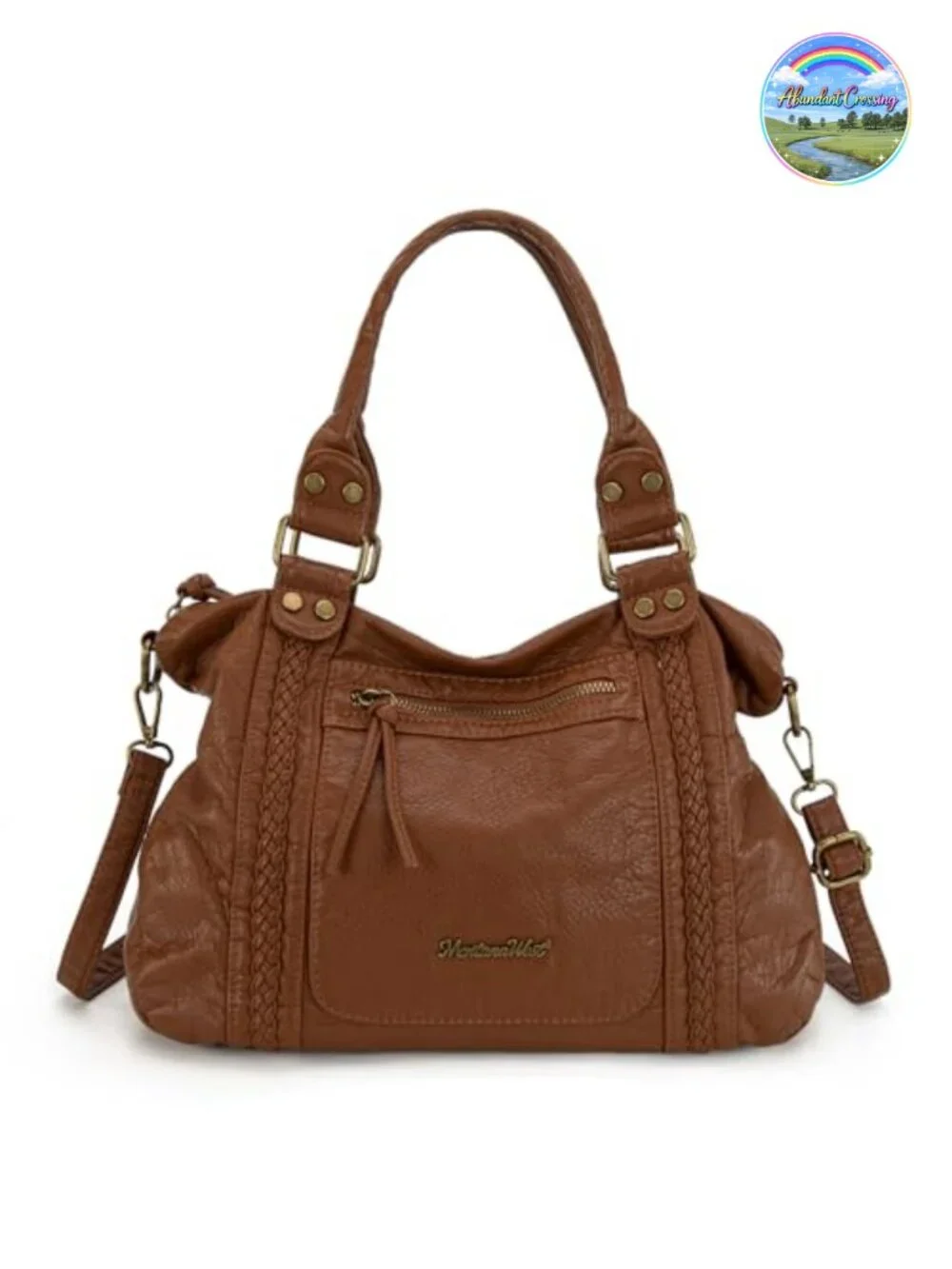 Room Washed PU Leather Hobo Bag with Crossbody Strap